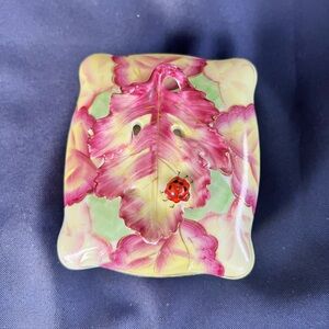 Floral Leaf Trinket Box with Ladybug